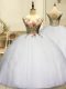 Fantastic Floor Length White Quinceanera Gown Organza Sleeveless Appliques and Ruffles