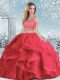 Coral Red Clasp Handle Quinceanera Dress Beading and Ruffles Sleeveless Floor Length