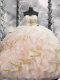 Fashion Beading and Ruffles Quinceanera Gowns Peach Lace Up Sleeveless Brush Train