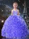 Fantastic Straps Sleeveless Little Girl Pageant Dress Floor Length Beading and Ruffles Blue Organza