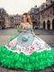 Captivating Green Sleeveless Embroidery and Ruffled Layers Floor Length Quinceanera Dresses