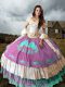 Taffeta Sleeveless Vestidos de Quinceanera Brush Train and Embroidery and Ruffled Layers