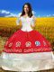 Luxurious Red Ball Gowns Taffeta Off The Shoulder 3 4 Length Sleeve Embroidery Floor Length Lace Up Sweet 16 Dress