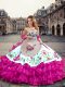 Attractive Embroidery and Ruffled Layers 15th Birthday Dress Fuchsia Lace Up Sleeveless Floor Length