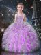 Floor Length Lilac Little Girl Pageant Gowns Straps Sleeveless Lace Up