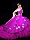 Luxury Fuchsia Sweet 16 Dress Taffeta Brush Train Sleeveless Embroidery and Ruffles