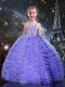 Excellent Lavender Short Sleeves Beading and Ruffled Layers Floor Length Girls Pageant Dresses