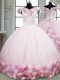 Fitting Pink Lace Up Quinceanera Dresses Hand Made Flower Sleeveless Brush Train