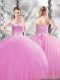 Sumptuous Tulle Sweetheart Sleeveless Lace Up Beading Quinceanera Gown in Lilac
