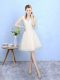 Classical Half Sleeves Knee Length Lace Lace Up Quinceanera Court Dresses with Champagne