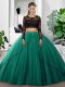 Scoop Long Sleeves Backless Quinceanera Dress Dark Green Tulle