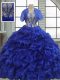Affordable Ruffles Sweet 16 Dress Royal Blue Lace Up Short Sleeves Floor Length