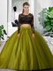 Floor Length Backless Quinceanera Gowns Olive Green for Military Ball and Sweet 16 and Quinceanera with Lace and Ruching