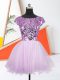 Sleeveless Organza Mini Length Lace Up Prom Dresses in Lilac with Sequins