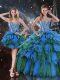 Lovely Sweetheart Sleeveless Vestidos de Quinceanera Floor Length Beading and Ruffles and Ruffled Layers Multi-color Organza