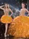 On Sale Orange Organza Lace Up Sweet 16 Quinceanera Dress Sleeveless Floor Length Beading and Ruffles