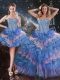 Captivating Multi-color Quinceanera Gown Military Ball and Sweet 16 and Quinceanera with Beading and Ruffled Layers and Sequins Sweetheart Sleeveless Lace Up