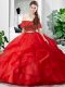 Red Tulle Lace Up Sweet 16 Dresses Sleeveless Floor Length Lace and Ruffles
