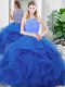 Blue Scoop Zipper Lace and Ruffles 15th Birthday Dress Sleeveless Blue Scoop Zipper Lace and Ruffles 15th Birthday Dress Sleeveless