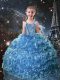 Perfect Baby Blue Straps Lace Up Beading and Ruffles Child Pageant Dress Sleeveless