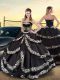 Black Quinceanera Dress Military Ball and Sweet 16 and Quinceanera with Embroidery and Ruffled Layers Sweetheart Sleeveless Lace Up