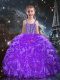 Classical Floor Length Eggplant Purple Pageant Gowns For Girls Organza Sleeveless Beading and Ruffles