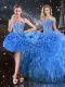 Baby Blue Sweetheart Lace Up Beading and Ruffles Ball Gown Prom Dress Sleeveless