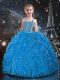 Ball Gowns Little Girls Pageant Gowns Baby Blue Straps Organza Sleeveless Floor Length Lace Up