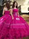 Nice Hot Pink Taffeta Zipper Strapless Sleeveless Floor Length Quinceanera Gowns Embroidery and Ruffled Layers