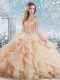 Pretty Peach Clasp Handle Sweet 16 Quinceanera Dress Beading and Ruffles Sleeveless Floor Length