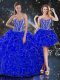 Chic Floor Length Royal Blue Quinceanera Dresses Organza Sleeveless Beading and Ruffles