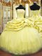 Fantastic Sleeveless Taffeta Floor Length Lace Up Sweet 16 Dresses in Gold with Beading and Pick Ups