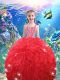 Custom Fit Coral Red Sleeveless Floor Length Beading and Ruffles Lace Up Little Girls Pageant Dress Wholesale