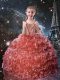 Excellent Organza Straps Sleeveless Lace Up Beading and Ruffles Little Girls Pageant Dress Wholesale in Watermelon Red