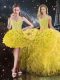 New Arrival Yellow Sweetheart Neckline Beading and Ruffles Quinceanera Gown Sleeveless Lace Up