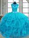 Nice Baby Blue Scoop Lace Up Beading and Ruffles Ball Gown Prom Dress Sleeveless