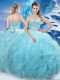 Aqua Blue Tulle Lace Up Sweetheart Sleeveless Floor Length Quinceanera Dresses Beading and Pick Ups