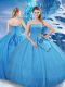 Floor Length Lace Up 15th Birthday Dress Baby Blue for Military Ball and Sweet 16 and Quinceanera with Bowknot