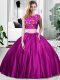 Amazing Lace and Ruching Sweet 16 Dress Fuchsia Zipper Sleeveless Floor Length