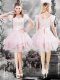 Knee Length Baby Pink Homecoming Dress Organza Short Sleeves Beading and Appliques and Ruffles and Hand Made Flower
