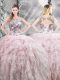 Fashion Pink Sleeveless Tulle Zipper Quinceanera Gowns for Military Ball and Sweet 16 and Quinceanera