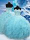 Tulle Sleeveless Floor Length Quinceanera Dress and Beading and Pick Ups