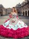 Extravagant Organza Sweetheart Sleeveless Lace Up Embroidery and Ruffled Layers Quinceanera Gown in Hot Pink