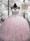 Baby Pink Sleeveless Floor Length Beading and Ruffles Lace Up Sweet 16 Dresses