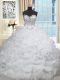 Sweetheart Sleeveless Quinceanera Gowns Brush Train Beading and Pick Ups White Organza
