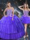Wonderful Sleeveless Floor Length Beading and Ruffled Layers Lace Up Sweet 16 Quinceanera Dress with Purple