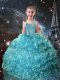 Floor Length Teal Child Pageant Dress Straps Sleeveless Lace Up