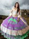 Exquisite Taffeta Sleeveless Sweet 16 Dress Brush Train and Embroidery and Ruffled Layers
