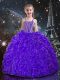 Straps Sleeveless Little Girls Pageant Dress Floor Length Beading and Ruffles Eggplant Purple Organza