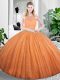 Orange Organza Zipper Scoop Sleeveless Floor Length Ball Gown Prom Dress Lace and Ruching